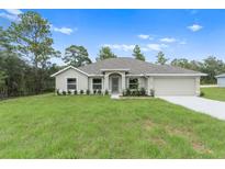 Newly constructed one-story home with a neutral color palette and landscaping at 11359 Flower Ave, Weeki Wachee, FL 34613