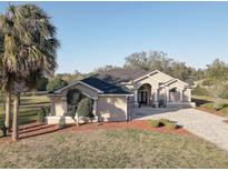 Stunning home featuring a paved driveway and a beautiful lawn with mature landscaping at 9376 Bearwalk Path, Weeki Wachee, FL 34613