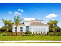 Beautiful two-story home with well-manicured lawn, tropical trees and vibrant landscaping at 10008 Zennia Ln, Parrish, FL 34219