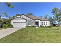 Charming single-story home with a well-manicured lawn and gray exterior at 11134 Horned Owl Rd, Weeki Wachee, FL 34614