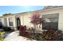 Charming front entrance featuring lush landscaping and a freshly painted exterior at 11737 Spring Tree Ln, Port Richey, FL 34668