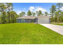 Well-maintained single-story home with a lush green lawn and attached two car garage at 11345 Thrasher Ave, Weeki Wachee, FL 34614