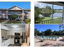 Variety of scenes including building exterior, screened in porch, kitchen, and a community pool at 4925 Myrtle Oak Dr # 22, New Port Richey, FL 34653