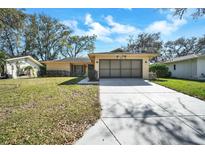 Charming single-story home with a well-maintained lawn and a two-car garage at 8420 Winding Wood Dr, Port Richey, FL 34668