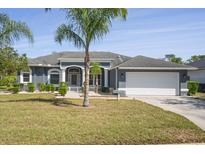 Charming single-story home with well-manicured lawn and a two-car garage at 12446 Quail Ridge Dr, Spring Hill, FL 34610