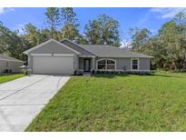 Charming single-story home featuring a well-maintained lawn, attached two-car garage, and freshly painted exterior at 11388 Paramount Ave, Weeki Wachee, FL 34614