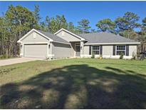 Charming single-story home with a well-manicured lawn and gray facade at 18336 Macek Rd, Weeki Wachee, FL 34614