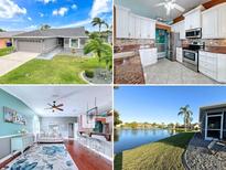Collage of home featuring a well-manicured yard, kitchen, living area, and waterfront views at 4420 Devon Dr, New Port Richey, FL 34653