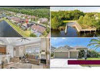 Property collage featuring the exterior, dock, and interior spaces of this beautiful property at 1709 Nodding Thistle Dr, New Port Richey, FL 34655