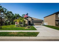 Charming single-story home features a well-manicured lawn and a two-car garage at 36419 Flats St, Zephyrhills, FL 33541
