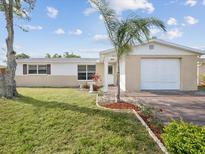 Charming single-story home featuring a manicured lawn, well-kept landscaping, and a welcoming front entrance at 6422 Tralee Ave, New Port Richey, FL 34653
