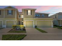 Charming townhomes with attached garages and landscaped front yards create a welcoming curb appeal at 3032 Jacob Crossing Ln, Holiday, FL 34691