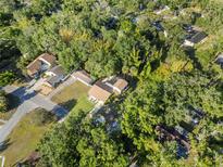 An aerial view displays the cozy homes nestled among the lush greenery of the encompassing trees at 7101 N 18Th St, Tampa, FL 33610