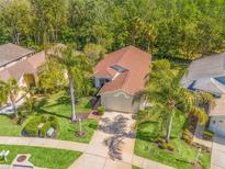 Lovely home with lush landscaping, mature palms, and a well-maintained lawn at 1013 Sweet Jasmine Dr, Trinity, FL 34655