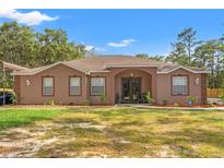 Charming single-story home featuring a stucco exterior, covered entry, and well-maintained landscaping at 9078 Birmingham Ave, Weeki Wachee, FL 34613