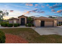 Charming one-story home featuring manicured landscaping, a two-car garage, and an inviting front entrance at 9208 Butler Blvd, Weeki Wachee, FL 34613