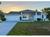 Charming single-story home featuring a two-car garage and well-manicured landscaping at 7538 Landmark Dr, Spring Hill, FL 34606