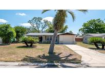 Charming single-story home featuring a palm tree, well-maintained lawn, and an attached one car garage at 5018 Sherwood Dr, New Port Richey, FL 34652