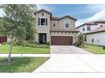 Charming two-story home with a well-manicured lawn and paved driveway at 4056 Burdick Loop, Odessa, FL 33556