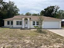 Charming single-story home featuring an attached two-car garage and well-lit entryway at 8291 Weeping Willow St, Brooksville, FL 34613