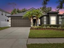 Beautiful single-story home with well-maintained landscaping and a two-car garage at 18916 New Passage Blvd, Land O Lakes, FL 34638