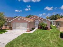 Charming single-Gathering home with lush green lawn, beautiful landscaping, and attached two-car garage at 3317 Abigail Ct, New Port Richey, FL 34655