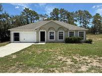 Charming single-story home with an attached garage, fresh lawn, and a neatly landscaped front yard at 11308 Mahopac Rd, Weeki Wachee, FL 34614