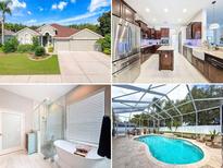 Collage of a home featuring the kitchen, bathroom, pool and front elevation at 2326 Mountain Ash Way, New Port Richey, FL 34655