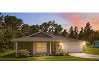 Charming single-story home featuring a two-car garage, well-manicured lawn, and a cozy front porch at 11034 Flock Ave, Weeki Wachee, FL 34613