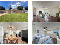 Collage featuring exterior, living room, dining area and bedroom showing the home's features at 6341 Hyperion Dr, Port Richey, FL 34668