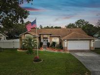 Charming single-Gathering home with manicured lawn and an American flag waving proudly in the front yard at 8324 Nightingale Rd, Weeki Wachee, FL 34613