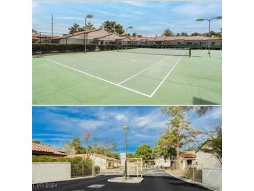 Community tennis courts and entrance gate at 3176 La Mancha Way, Henderson, NV 89014