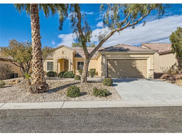 Single-story house with a two-car garage and desert landscaping at 2191 Waterton Rivers Dr, Henderson, NV 89044