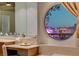 Bathroom with a large circular window offering stunning views at 2777 Paradise Rd # 3704, Las Vegas, NV 89109