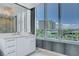 Elegant bathroom with a large vanity and city views at 322 Karen Ave # 401, Las Vegas, NV 89109