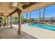 Relaxing pool area with covered patio and mature palm trees at 2063 Sapphire Valley Ave, Henderson, NV 89074