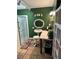 Charming bathroom with a pedestal sink, green walls, and a walk-in shower at , Pahrump, NV 89060