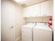 Convenient laundry room with washer, dryer, and overhead cabinets at 2777 Paradise Rd # 1202, Las Vegas, NV 89109