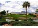 Stunning view of the golf course with palm trees and mountain views at 9100 Firebird Dr, Las Vegas, NV 89134