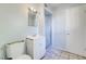 Clean bathroom with a shower/tub combo and white vanity at 6444 Bannock Way, Las Vegas, NV 89107