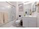 Clean bathroom with a shower/tub combo and white vanity at 3013 Noblesville Ct, Henderson, NV 89052