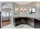 Main bathroom features double sinks, a walk-in shower, and a view of bedroom at 8128 Bay Harbor Dr, Las Vegas, NV 89128