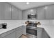 Modern kitchen with gray cabinets and stainless steel appliances at 10772 Briset Ct, Las Vegas, NV 89166