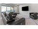 Spacious living room with leather sectional sofa and large TV at 3600 Portiani Dr, Las Vegas, NV 89141