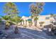 Landscaped backyard with mature palm trees and a pathway at 485 Sari Dr, Las Vegas, NV 89110