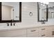 Modern bathroom with double vanity and shiplap feature wall at 2540 Highvale Dr, Las Vegas, NV 89134