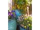 Colorful flowers in large turquoise pots at 151 Duckhook Ave, Las Vegas, NV 89148