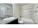 Bathroom with shower/tub combo and granite vanity at 5324 Swenson St # 60, Las Vegas, NV 89119