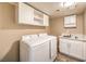 Convenient laundry room with washer, dryer, and extra storage at 398 Rushing Creek Ct, Henderson, NV 89014