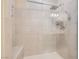 Large walk-in shower with glass enclosure and built-in seat at 1189 Hillside Peak St, Henderson, NV 89002